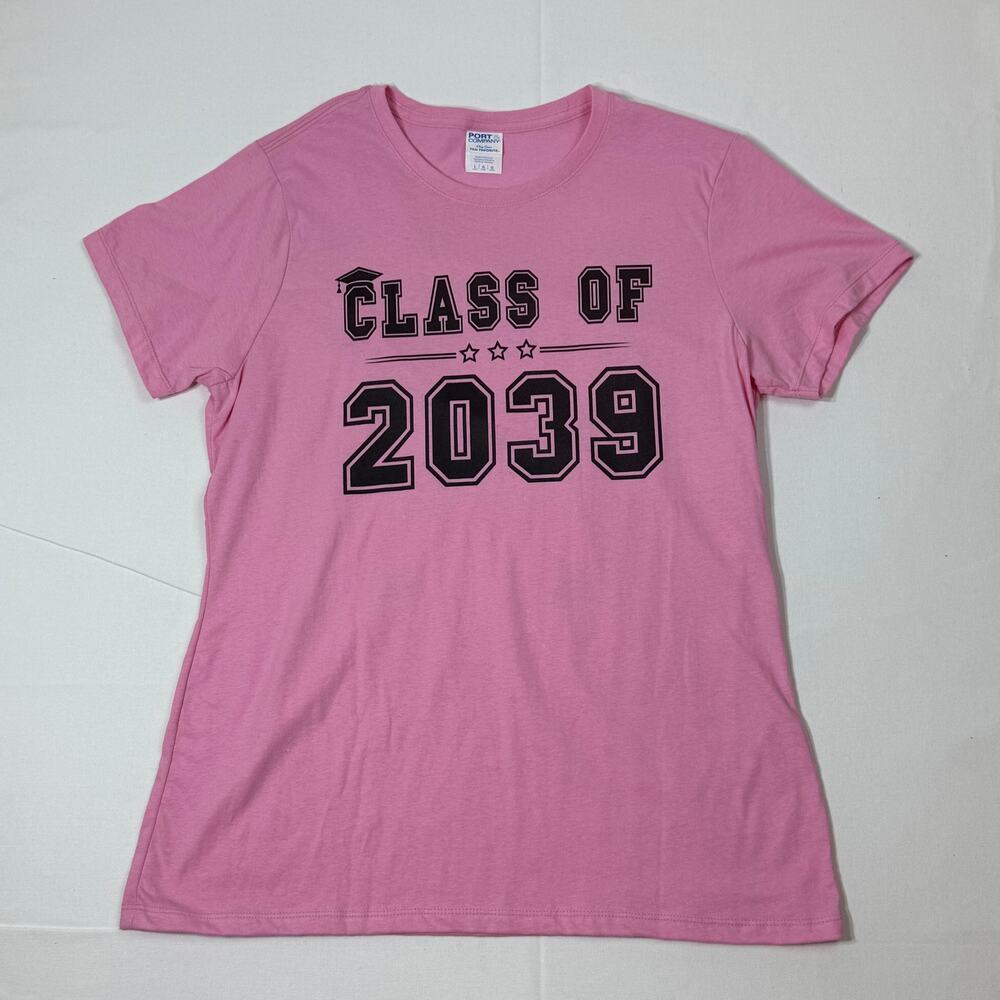 Women’s L Class of 2039 Graduation Tee – Pink 100% Cotton School Milestones